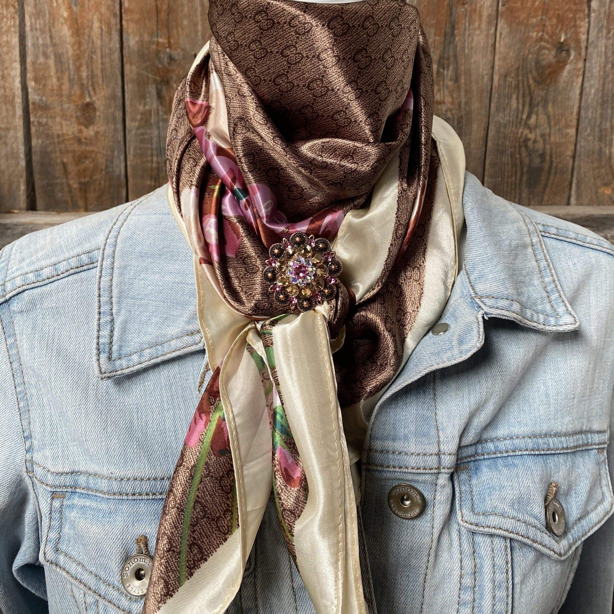 35X35" Cherry Blossom Wild Rag / Scarf - Copper Pink, AB & Champagne Slide WRC406A