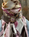 35X35" Pretty In Pink Roses Wild Rag / Scarf - Copper Pink, AB, & Champagne Slide WRC40A