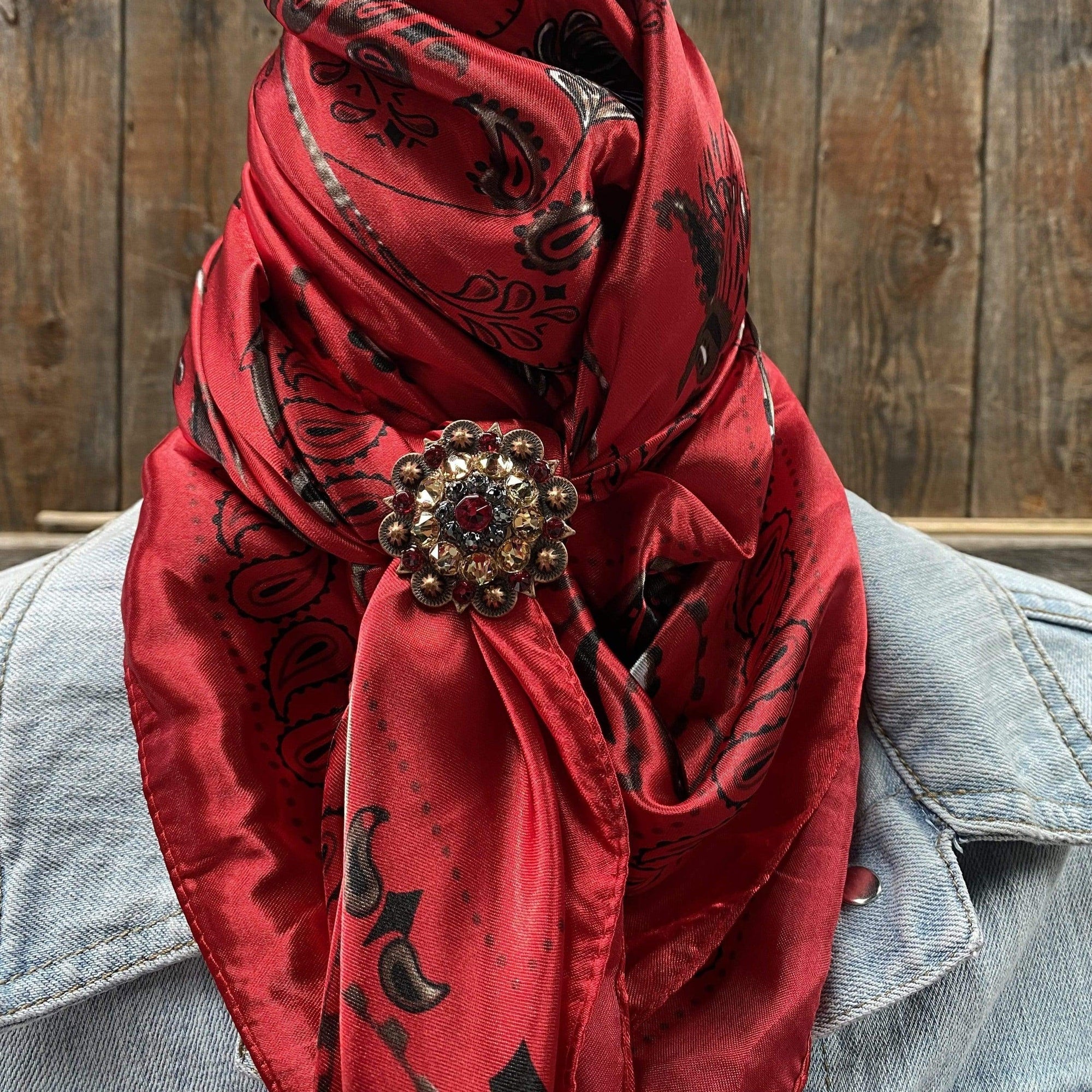 35X35" Red & Black Paisley Wild Rag / Scarf - Copper Ruby, Jet & Champagne  Slide WRC434A