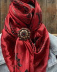 35X35" Red & Black Paisley Wild Rag / Scarf - Copper Ruby, Jet & Champagne  Slide WRC434A