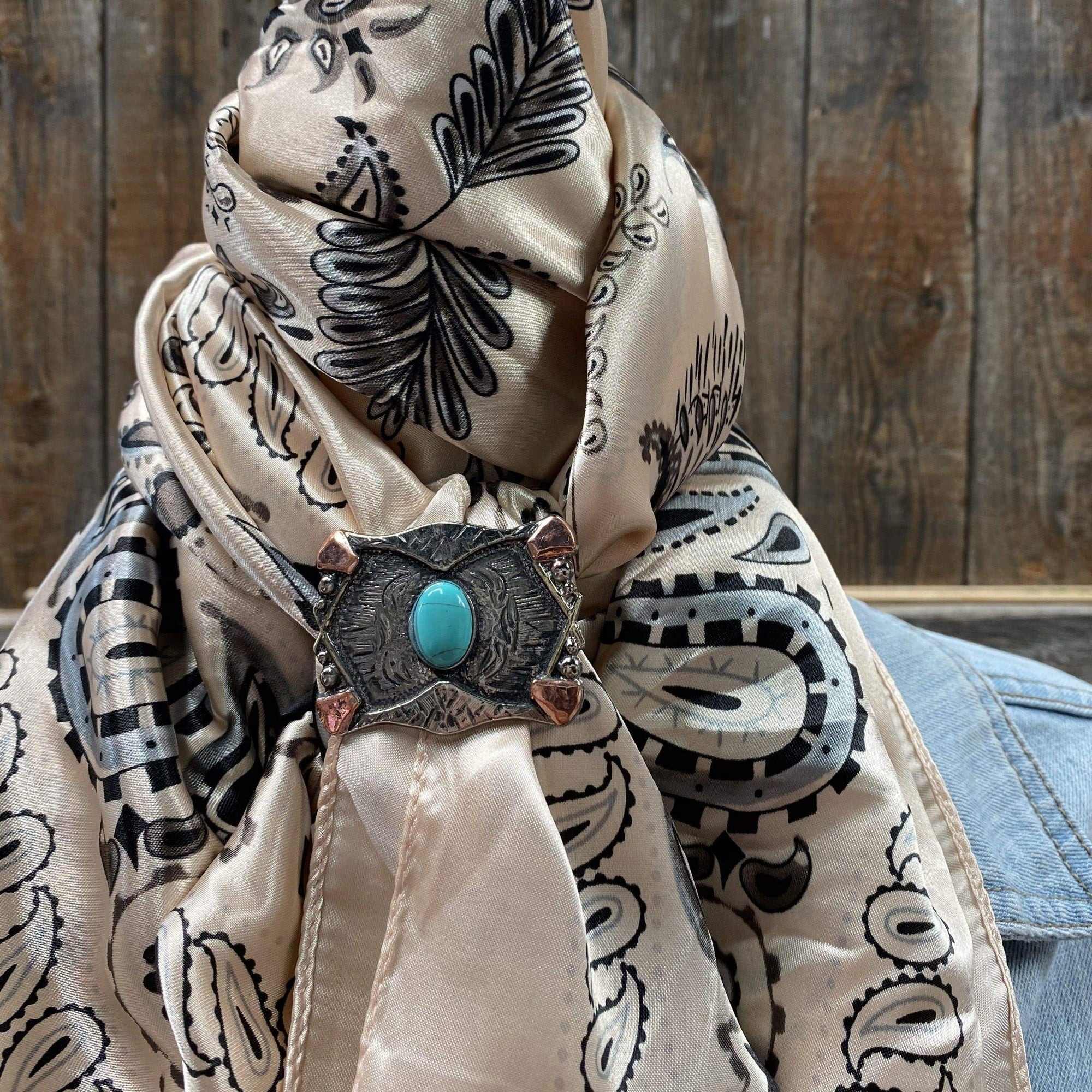 35X35" Light Pink & Silver Paisley Wild Rag / Scarf - W115L Slide WRC435B