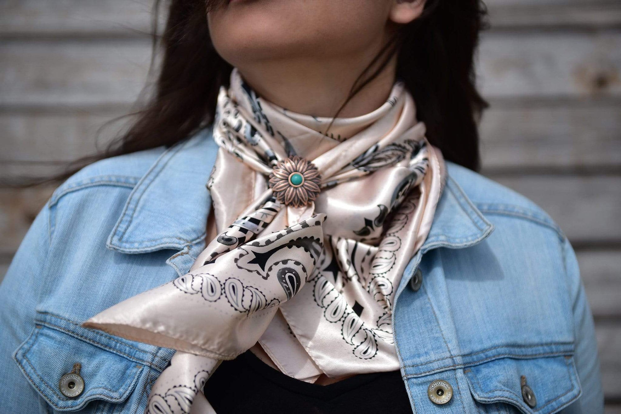 35X35" Light Pink & Grey Paisley Wild Rag / Scarf - W132L Slide WRC435C