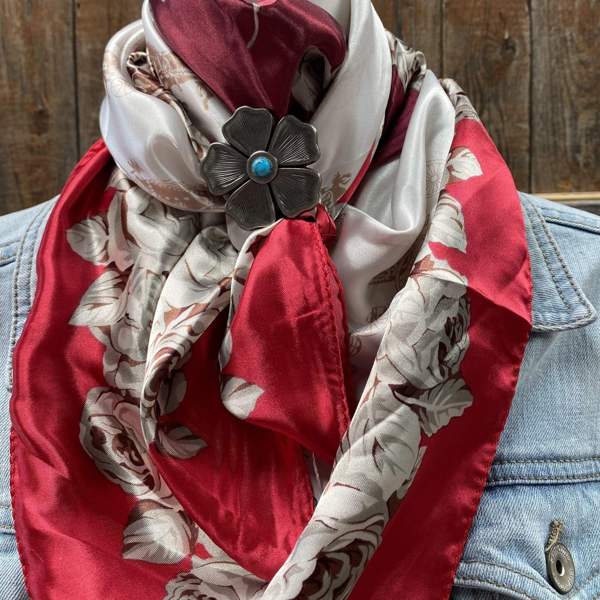 35X35" Red & Wine Floral Wild Rag / Scarf - W110L Slide WRC592B