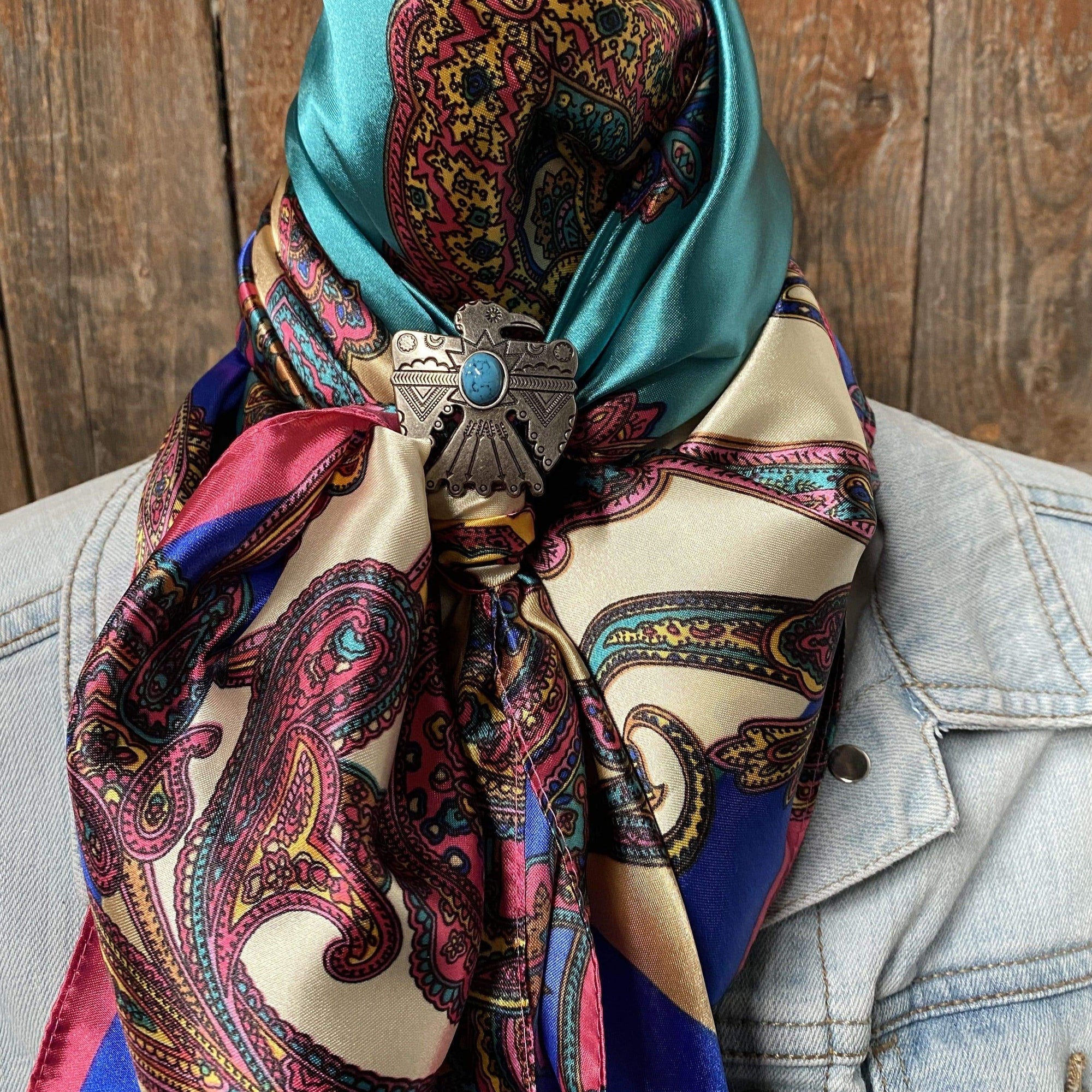 35X35" Electric Turquoise Paisley Wild Rag / Scarf -W181L Slide WRC606A