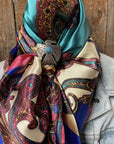 35X35" Electric Turquoise Paisley Wild Rag / Scarf -W181L Slide WRC606A