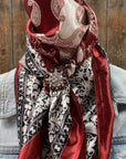 35X35" Wine Red/Cream Paisley Wild Rag / Scarf - Copper Clear Slide WRC687A