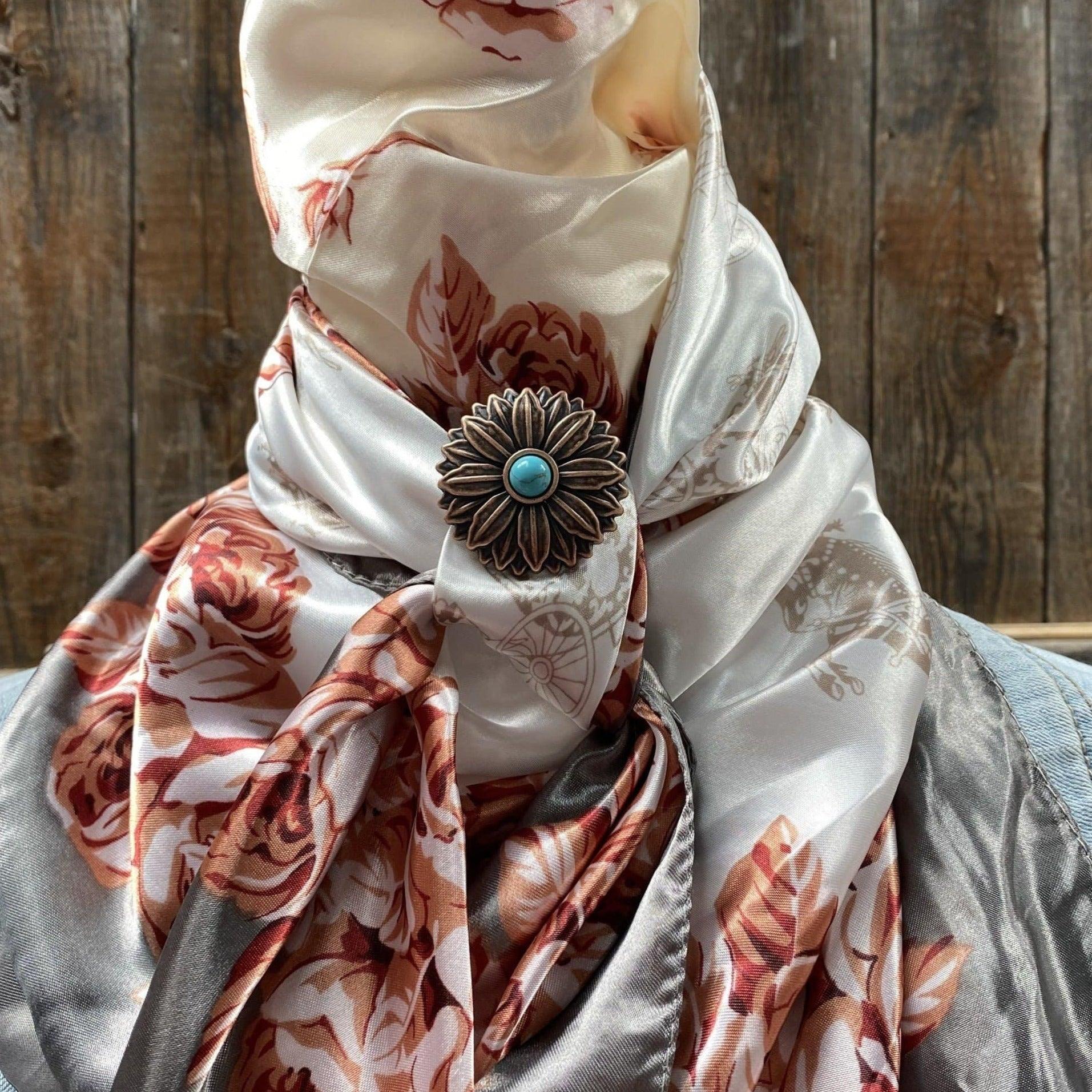 35X35" Grey & Pink Floral Wild Rag / Scarf - W132L Slide WRC852B