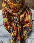 35X35" Multi-Colored Paisley Wild Rag / Scarf Copper Fire Opal, Teal & AB Slide WRC134B