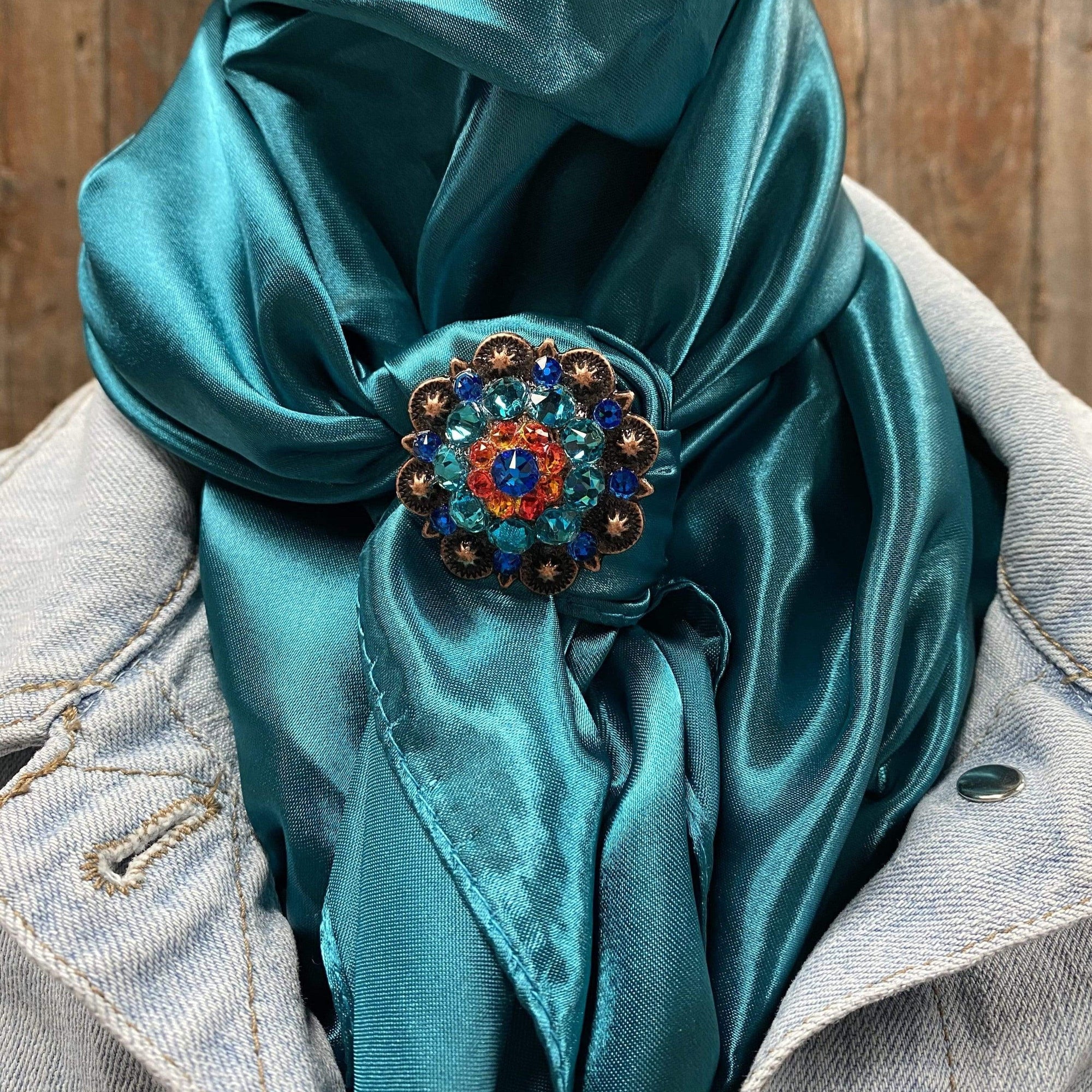 35X35"  Solid Teal Wild Rag / Scarf - Copper Capri, Fire Opal, & Teal Slide WRSC5A