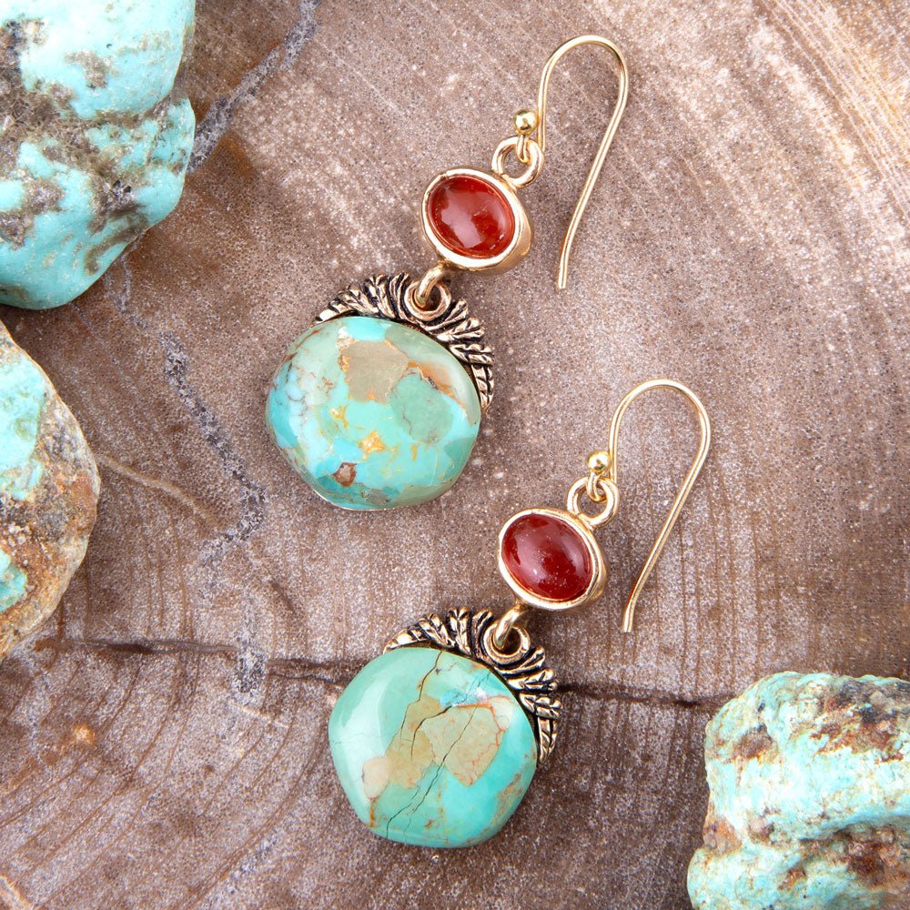 Wilder Turquoise Carnelian and Bronze Drop Earrings