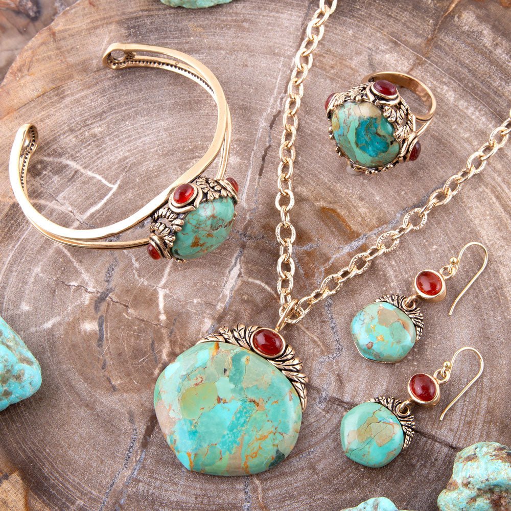 Wilder Turquoise Carnelian and Bronze Drop Earrings