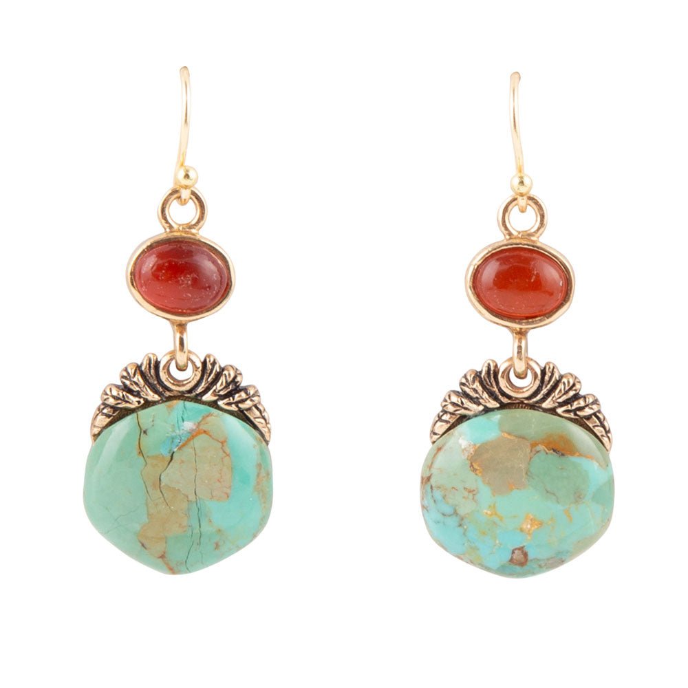 Wilder Turquoise Carnelian and Bronze Drop Earrings