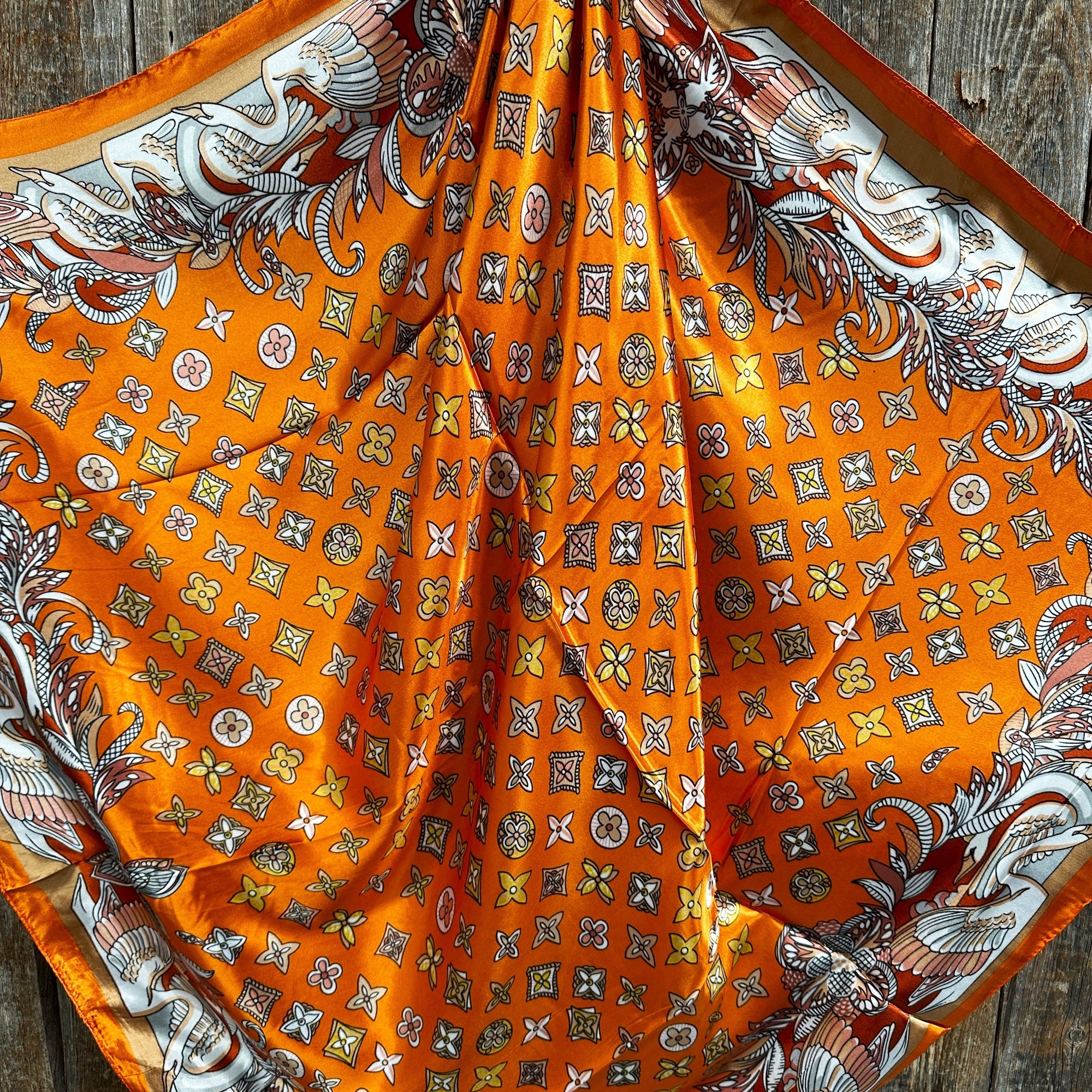 35X35"  Orange  Multi-Floral Wild Rag / Scarf WR913