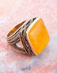 Yellow Agate and Golden Statement Ring