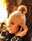 Zigzag Pattern Pompom Beanie