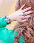 Zion Blue Turquoise Colorful Golden Cross Ring