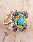 Zion Blue Turquoise Colorful Golden Cross Ring