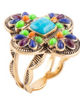 Zion Blue Turquoise Colorful Golden Cross Ring