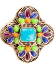 Zion Blue Turquoise Colorful Golden Cross Ring