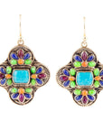 Zion Blue Turquoise Colorful Golden Cross Statement Earrings