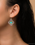 Zion Blue Turquoise Colorful Golden Cross Statement Earrings