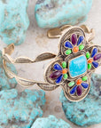 Zion Blue Turquoise Multi-Stone Golden Cuff Bracelet