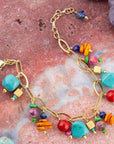 Zion Colorful Stone Charm Golden Bracelet