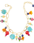 Zion Colorful Stone Charm Golden Bracelet