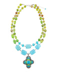 Zion Lime Green and Blue Turquoise and Sterling Silver Statement Necklace