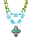 Zion Lime Green and Blue Turquoise and Sterling Silver Statement Necklace