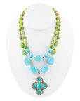 Zion Lime Green and Blue Turquoise and Sterling Silver Statement Necklace
