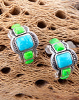 Zion Lime Green and Blue Turquoise Sterling Silver Hoop Earrings