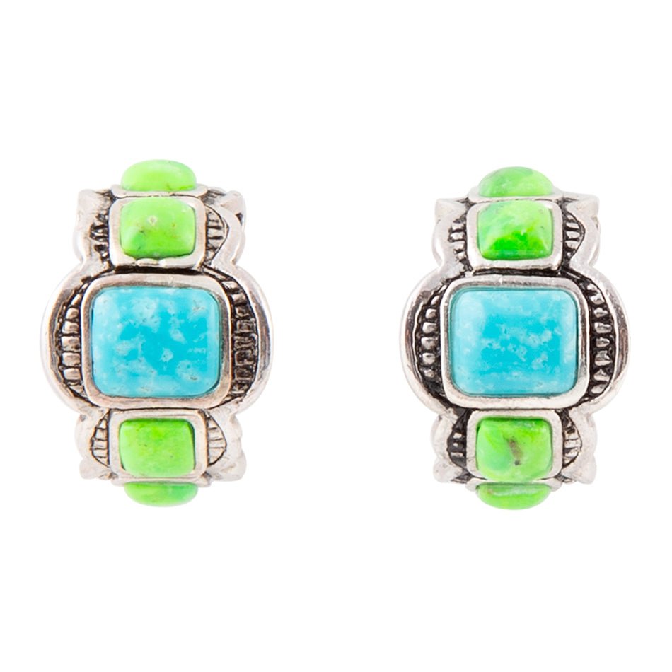 Zion Lime Green and Blue Turquoise Sterling Silver Hoop Earrings