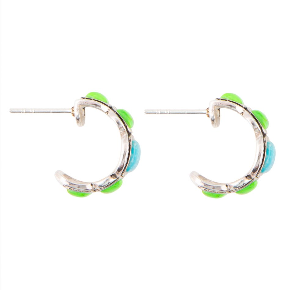 Zion Lime Green and Blue Turquoise Sterling Silver Hoop Earrings