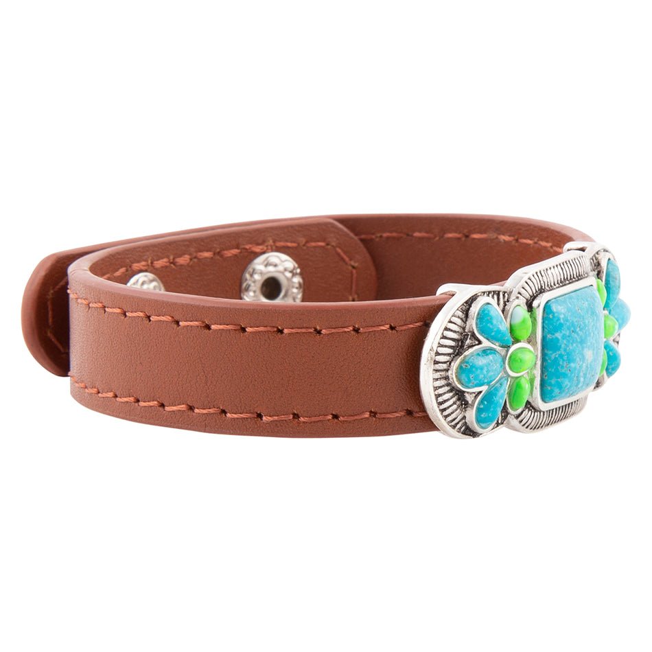 Zion Mixed Blue Turquoise and Lime Green Turquoise Sterling Silver Leather Bracelet