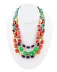 Zion Multi-Color Triple Strand Golden Statement Necklace