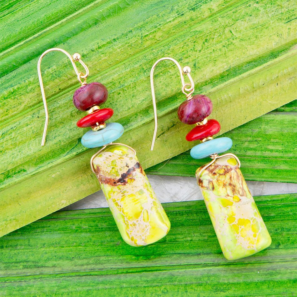 Zion Colorful Linear Green Agate Drop Earrings