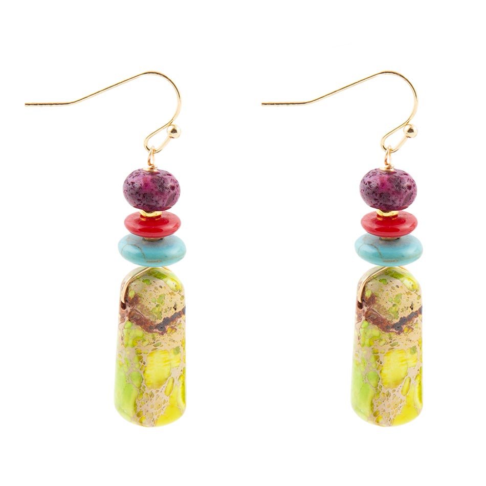 Zion Colorful Linear Green Agate Drop Earrings