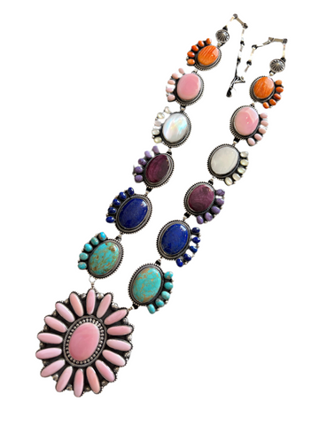 Tequila Sunrise Navajo Sterling Silver and Multi Stone Necklace by Hemerson Brown