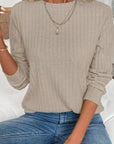 Solid Ribbed Knit Textured Round Neck Top