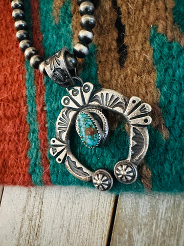 Navajo Sterling Silver & Turquoise Naja Pendant by Kevin Billah