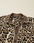 Leopard Collared 3/4 Sleeve Shirt and Pants Set