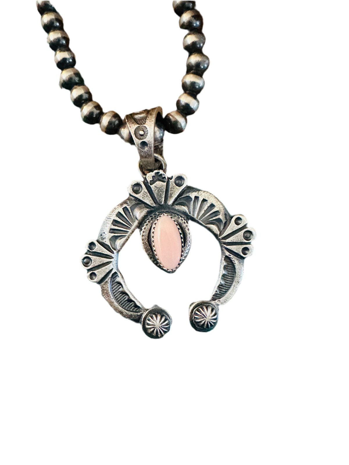 Navajo Sterling Silver Queen Pink Conch Naja Pendant by Kevin Billah