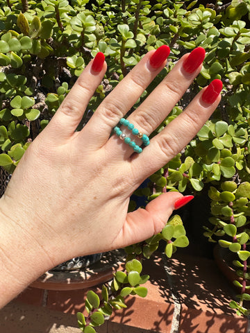 “The Golden Collection” THE VENICE BAND Handmade Turquoise Gold Plated Beaded Stretch Ring