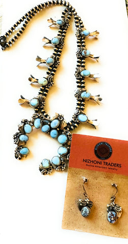 Navajo Golden Hills Turquoise Squash Blossom Necklace Set