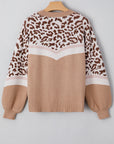 Leopard Colorblock Puff Sleeve Sweater