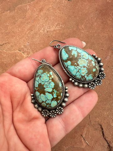 Handmade Number 8 Turquoise & Sterling Silver Hook Dangle Earrings STYLE 4