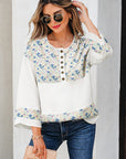 Floral Gauze Patchwork 3/4 Sleeve Blouse