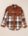 Plaid Corduroy Patchwork Pocketed Shacket