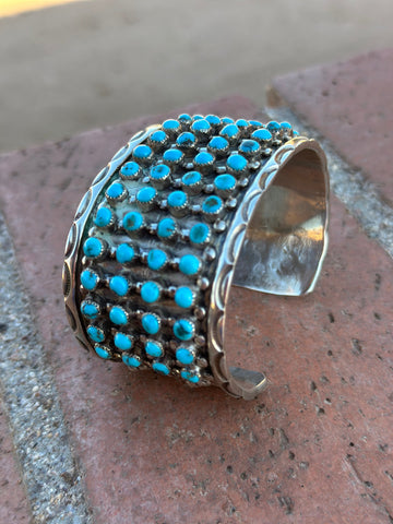 Estate Collection Old Pawn Navajo Sterling Silver & Turquoise Snake Eye Cuff Bracelet
